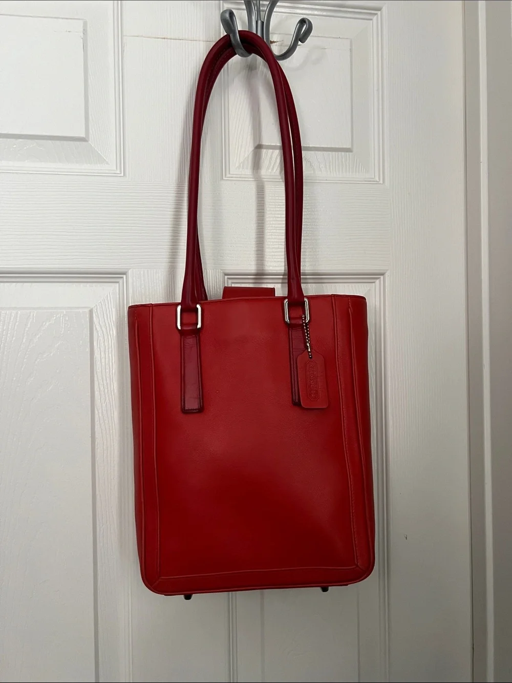 Coach Vintage Red Leather Bonnie Cashin Legacy Slim Tote, style 9422